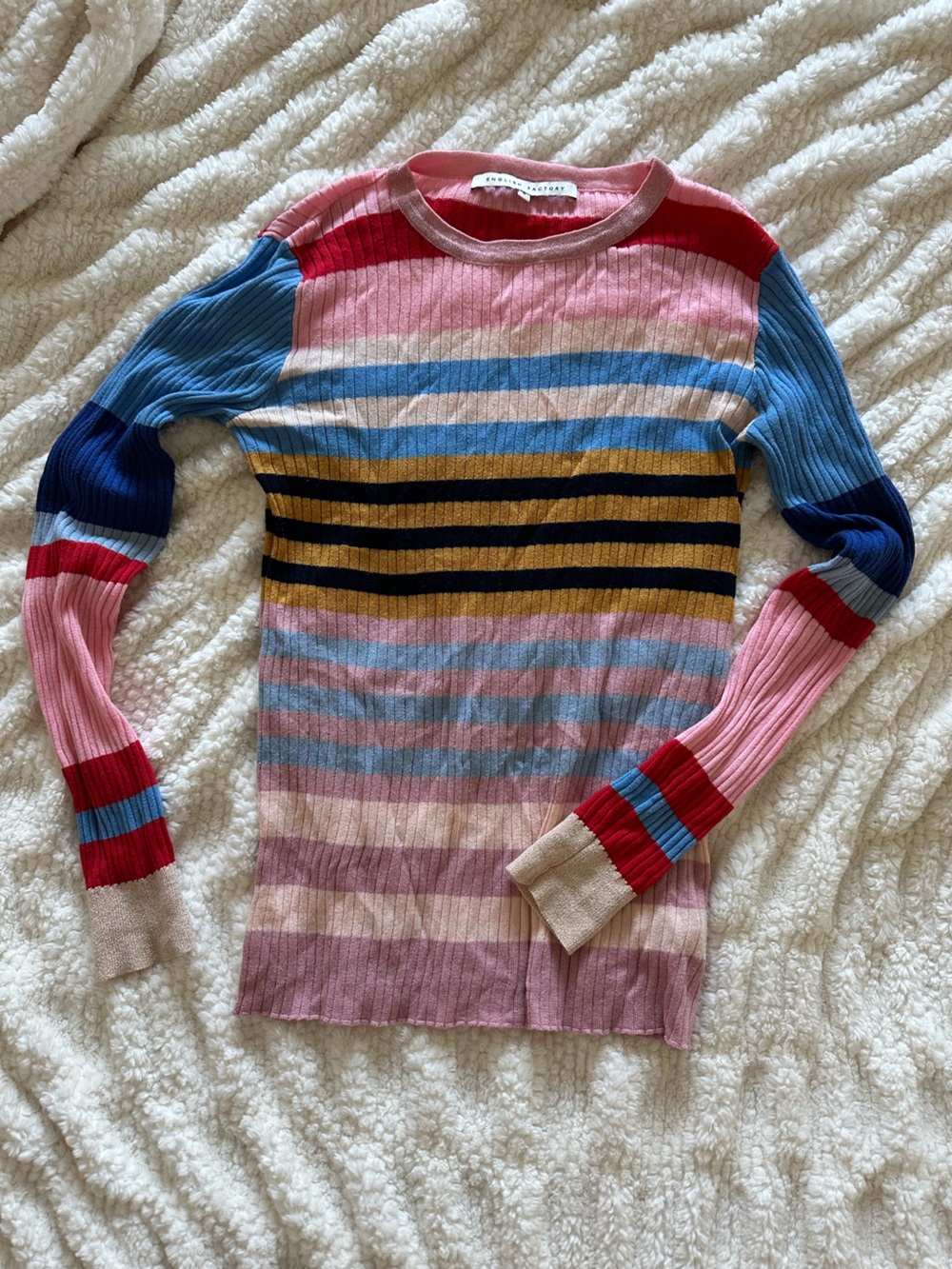 English Factory Striped Ribbed Sweater - Pink, Blue, Red, Yellow